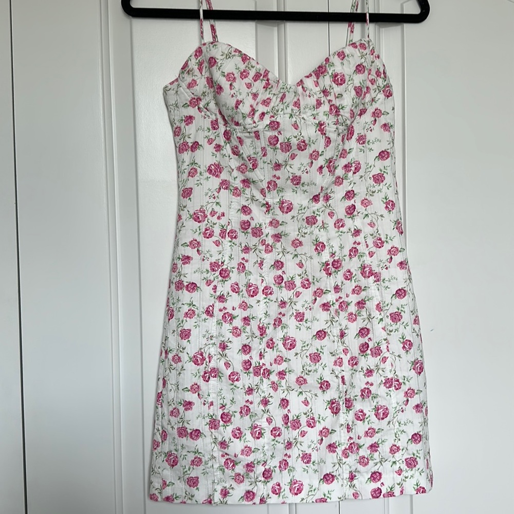 Zara pink/white floral mini dress, spaghetti straps, size Small